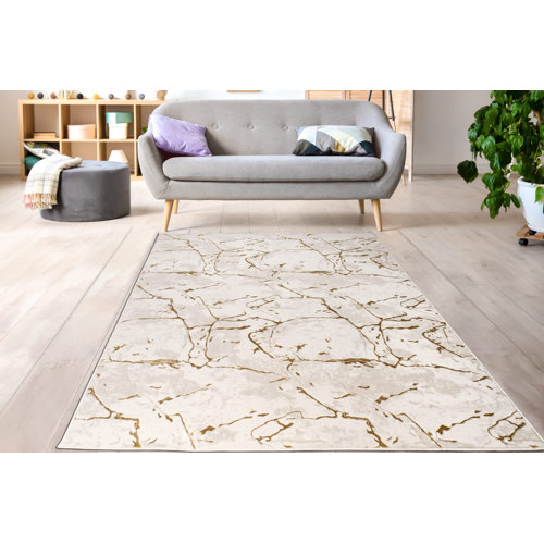 Mercer41 Abstract Modern Contemporary Area Rug for Livingroom Gold